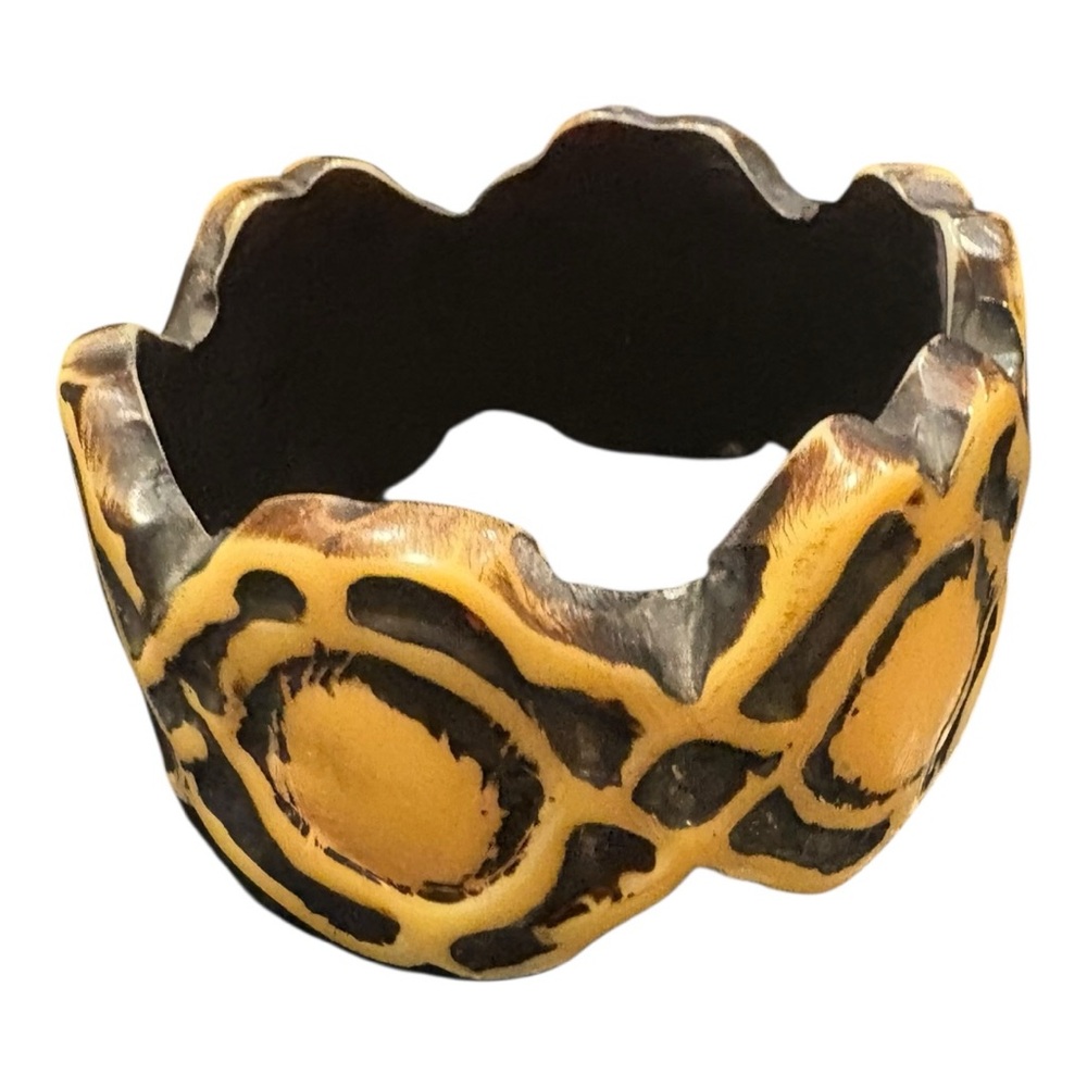 Vintage Textured Bangle Bracelet Sculpted Abstract Gold Black Retro Art Wear J16